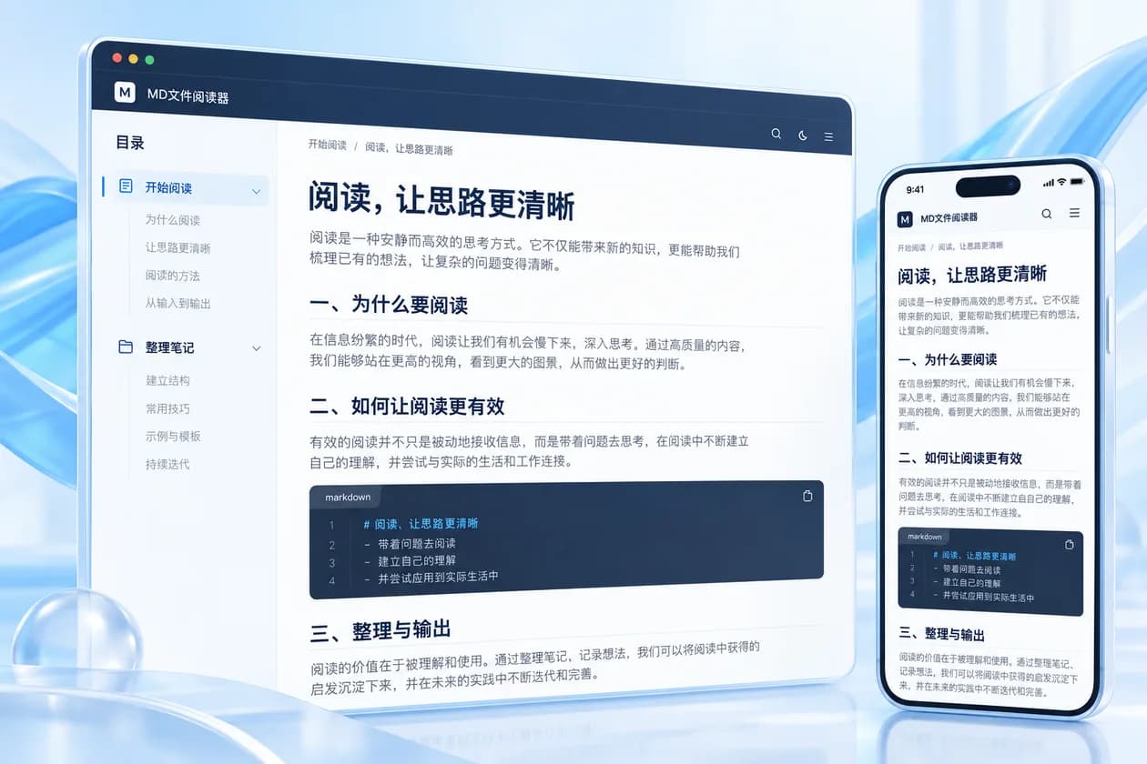 MD文件阅读器概念界面示意,非真实产品截图